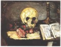 Stillleben mit Schädel Kerze und Buch Paul Cezanne